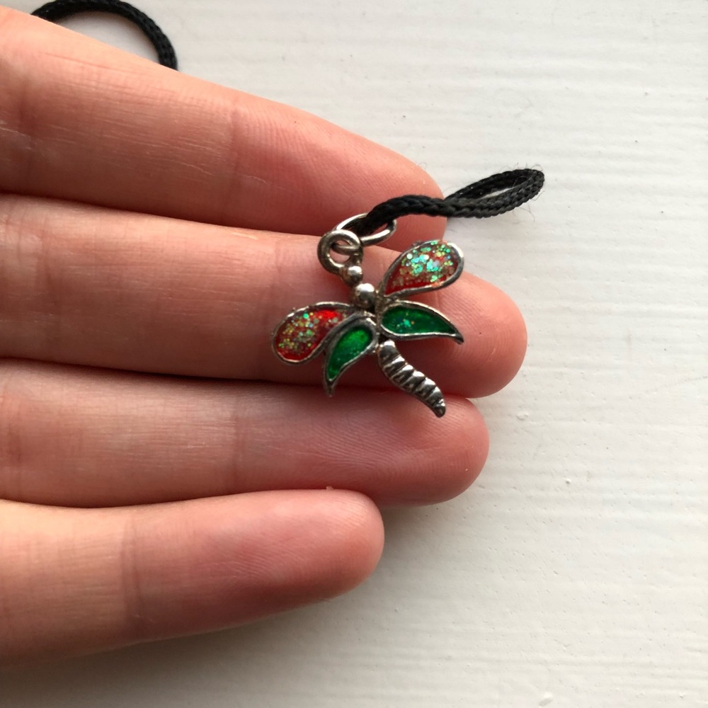 Vintage Black String Pullover Dragonfly Necklace - image 5